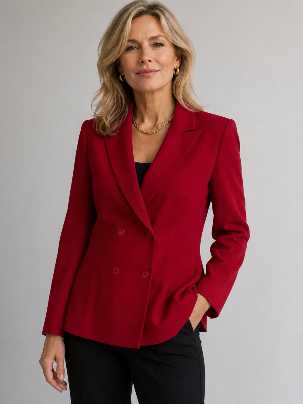 Vintage Anne Klein 11 Red Double Breasted Structured Career Blazer